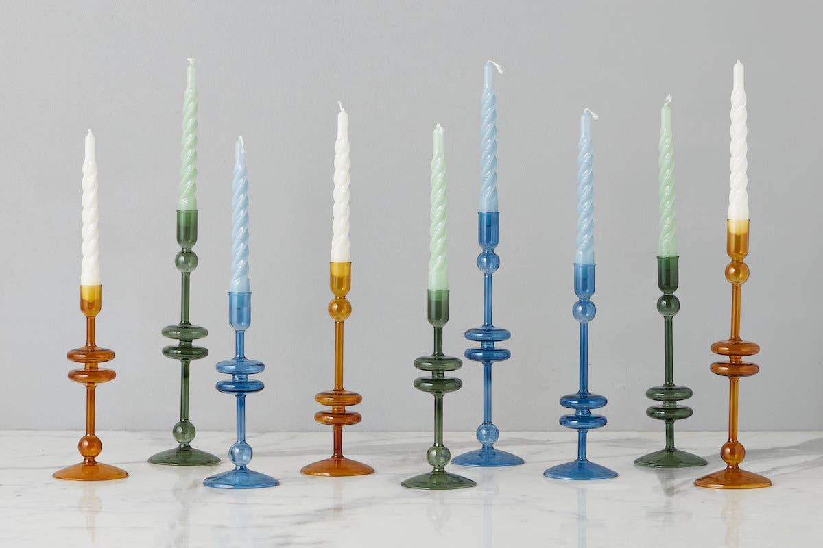 Emerald Green Glass Taper Candlestick Holder Pair, Medium