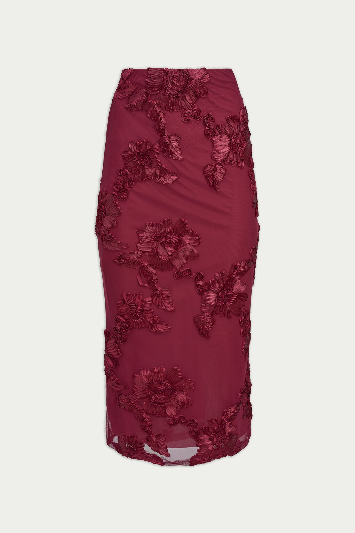 Fitted Floral Midi Skirt | Red