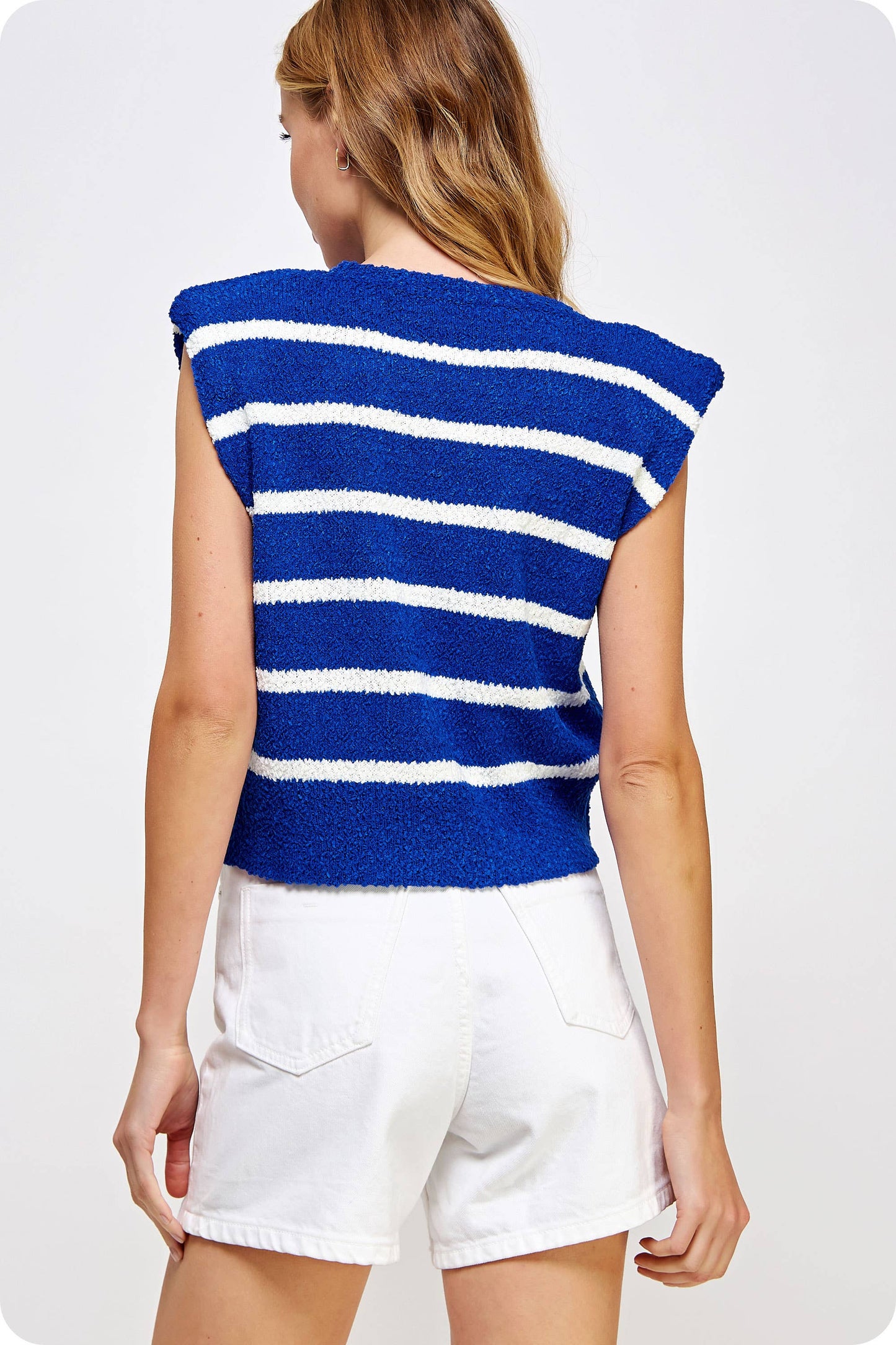 Shoulder Pad Sleeveless Textured Striped Knit Top