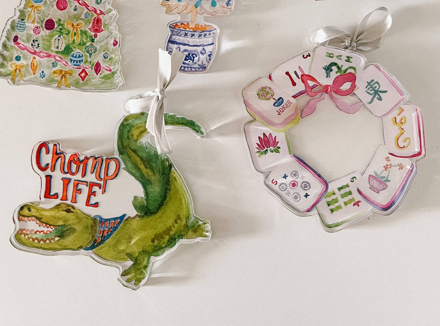 Mahjong Tile Wreath Watercolor Acrylic Ornament