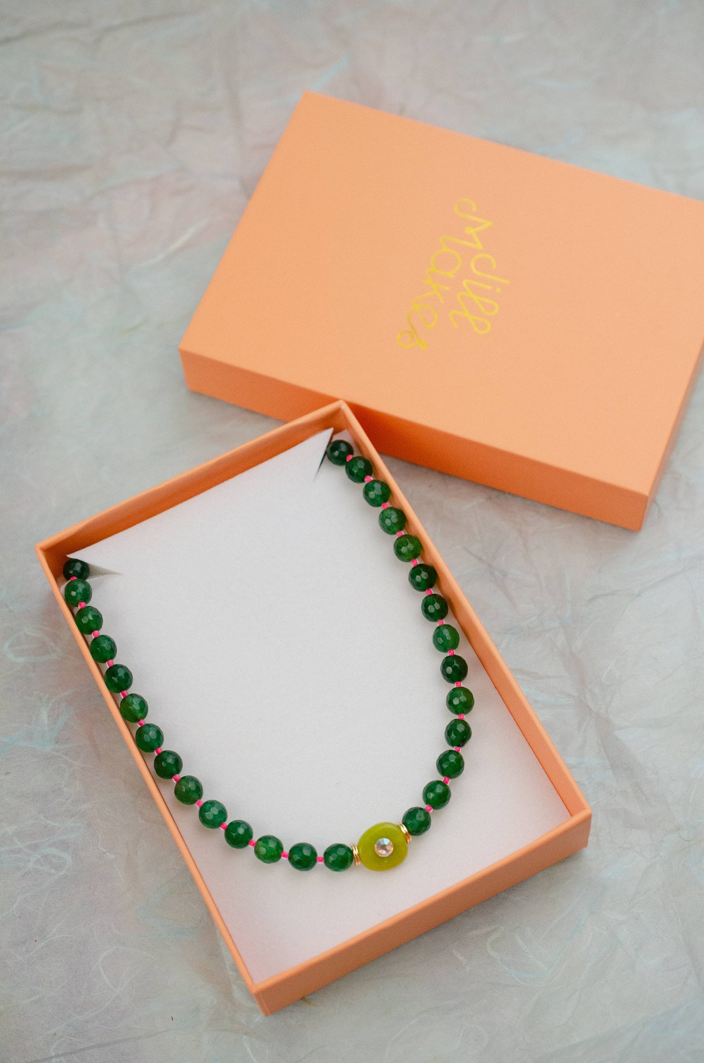 Emerald Green and Pink Beaded Necklace