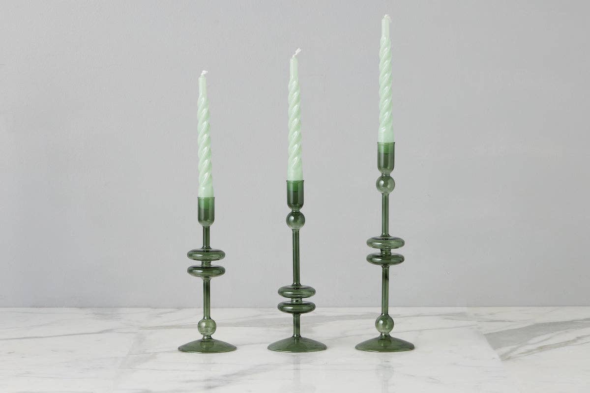 Emerald Green Glass Taper Candlestick Holder Pair, Medium