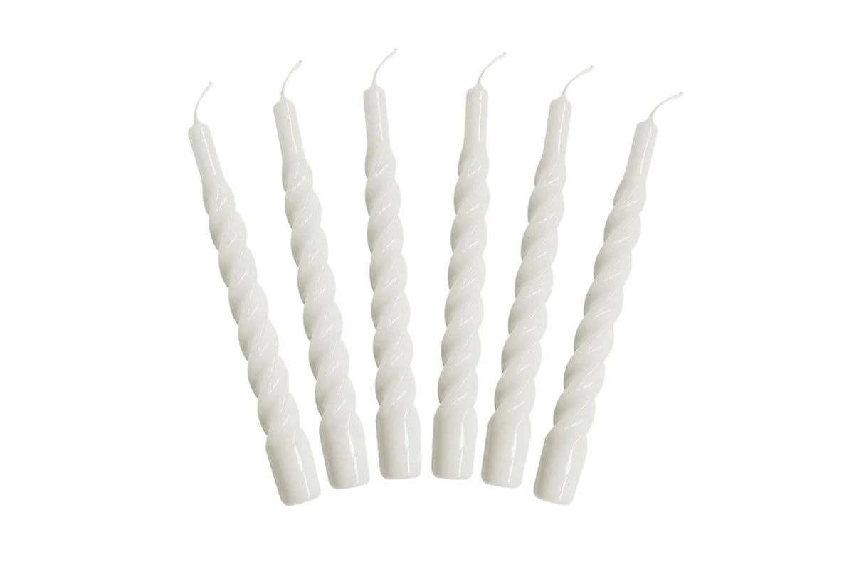 White Twisted Taper Candles, Boxed Set of 6
