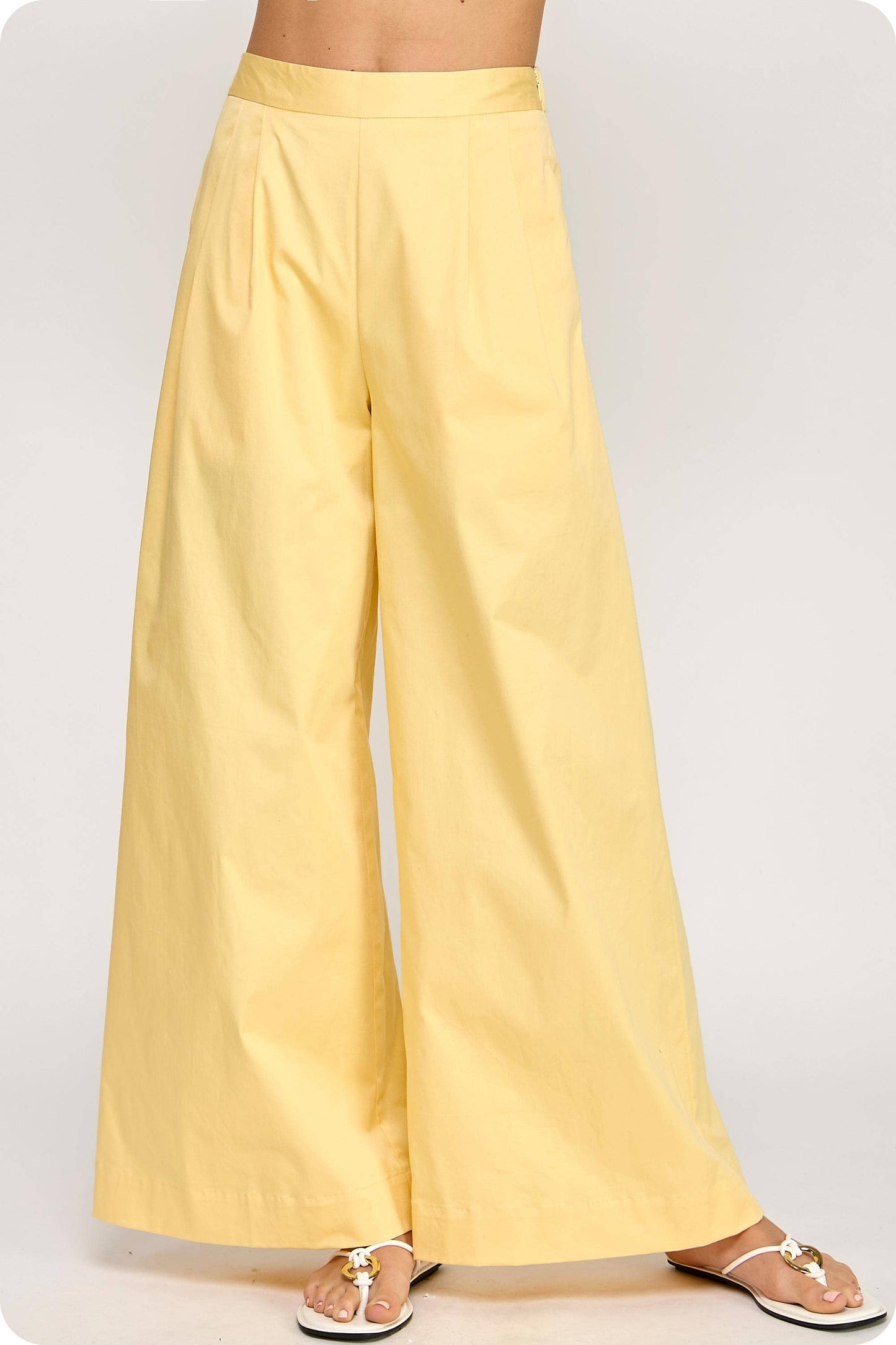 Butter Yellow Pleat Detail Wide Leg Twill Pants