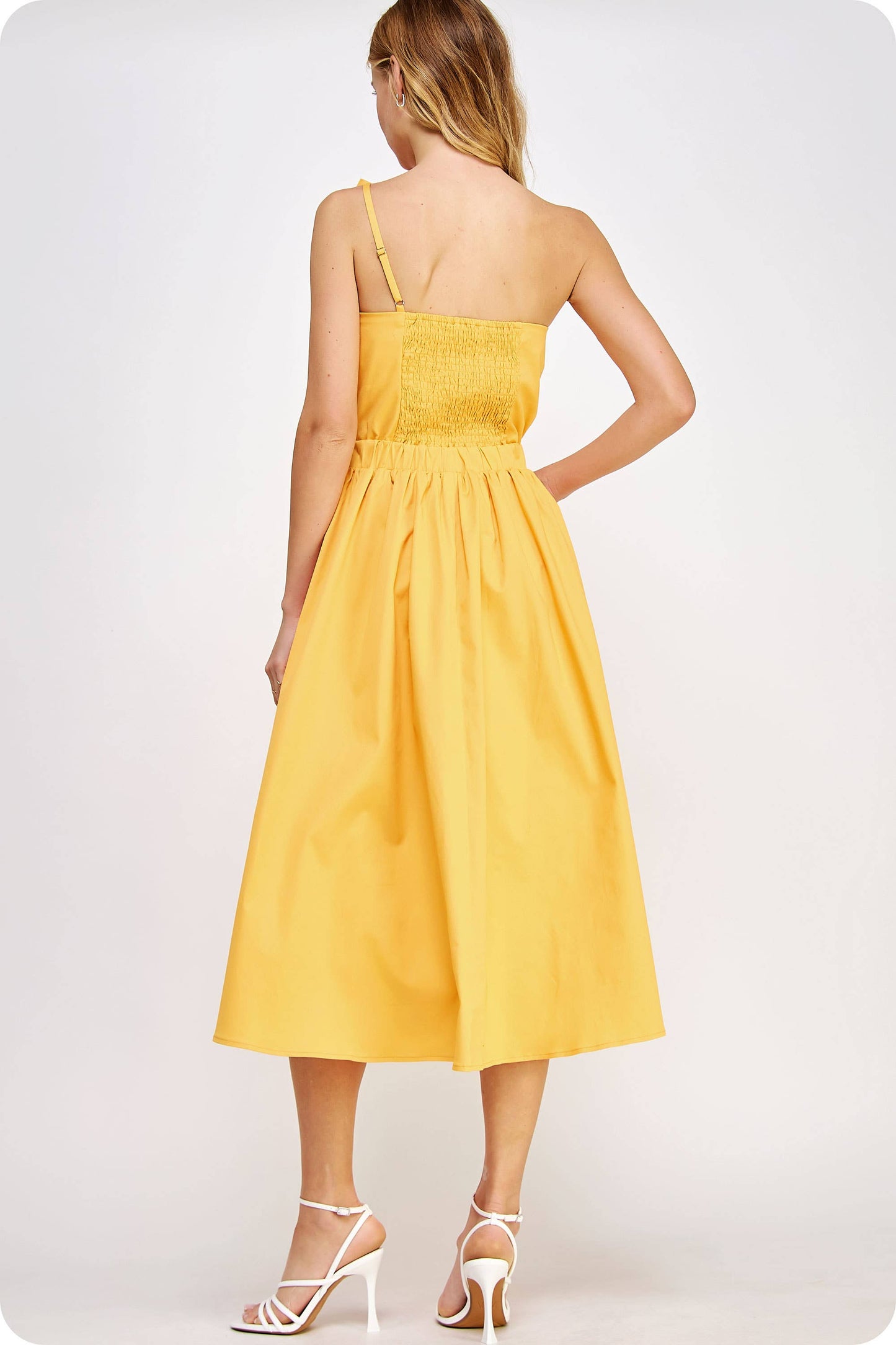 Tangerine Knotted Flower Bow Midi Dress