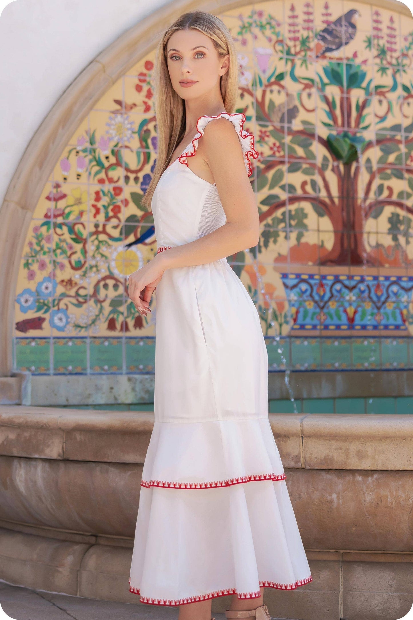 Layered Embroidery Midi Dress
