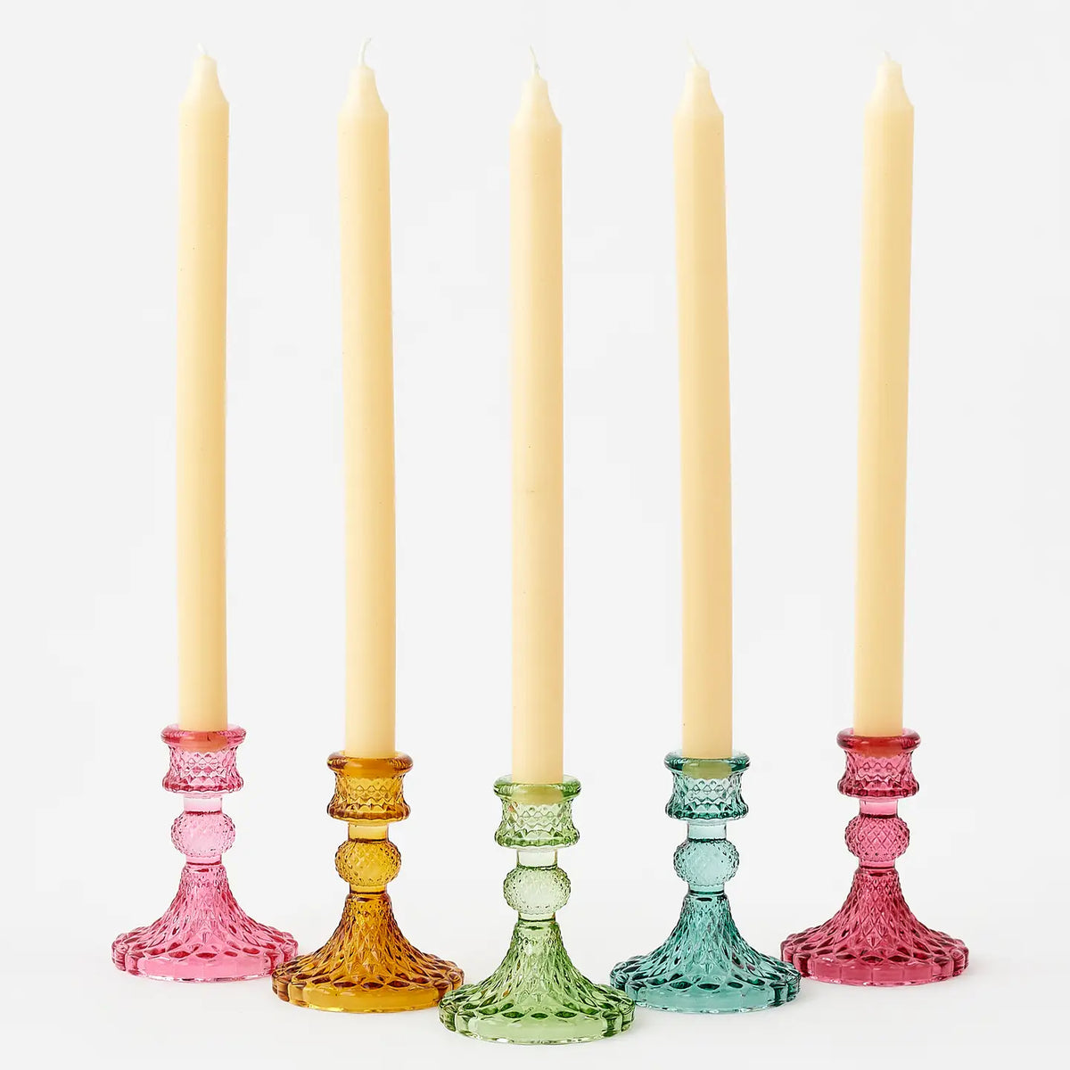 Taper Glass Candle Holder, 5 Assorted Colors