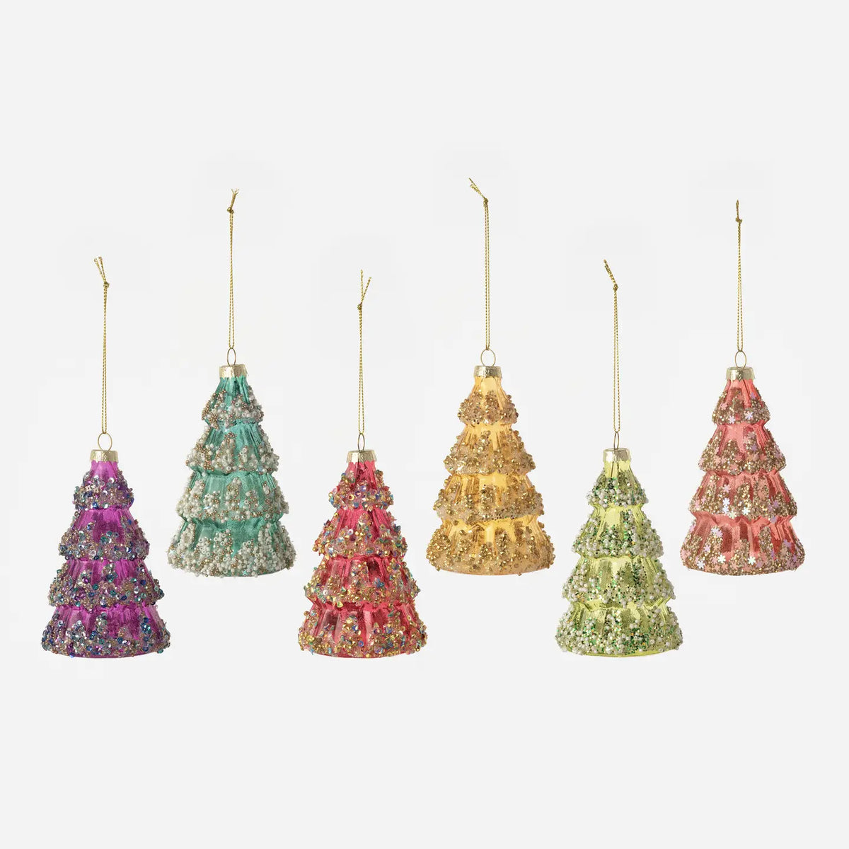 Glitter Tree Glass Christmas Ornament, 6 Assorted