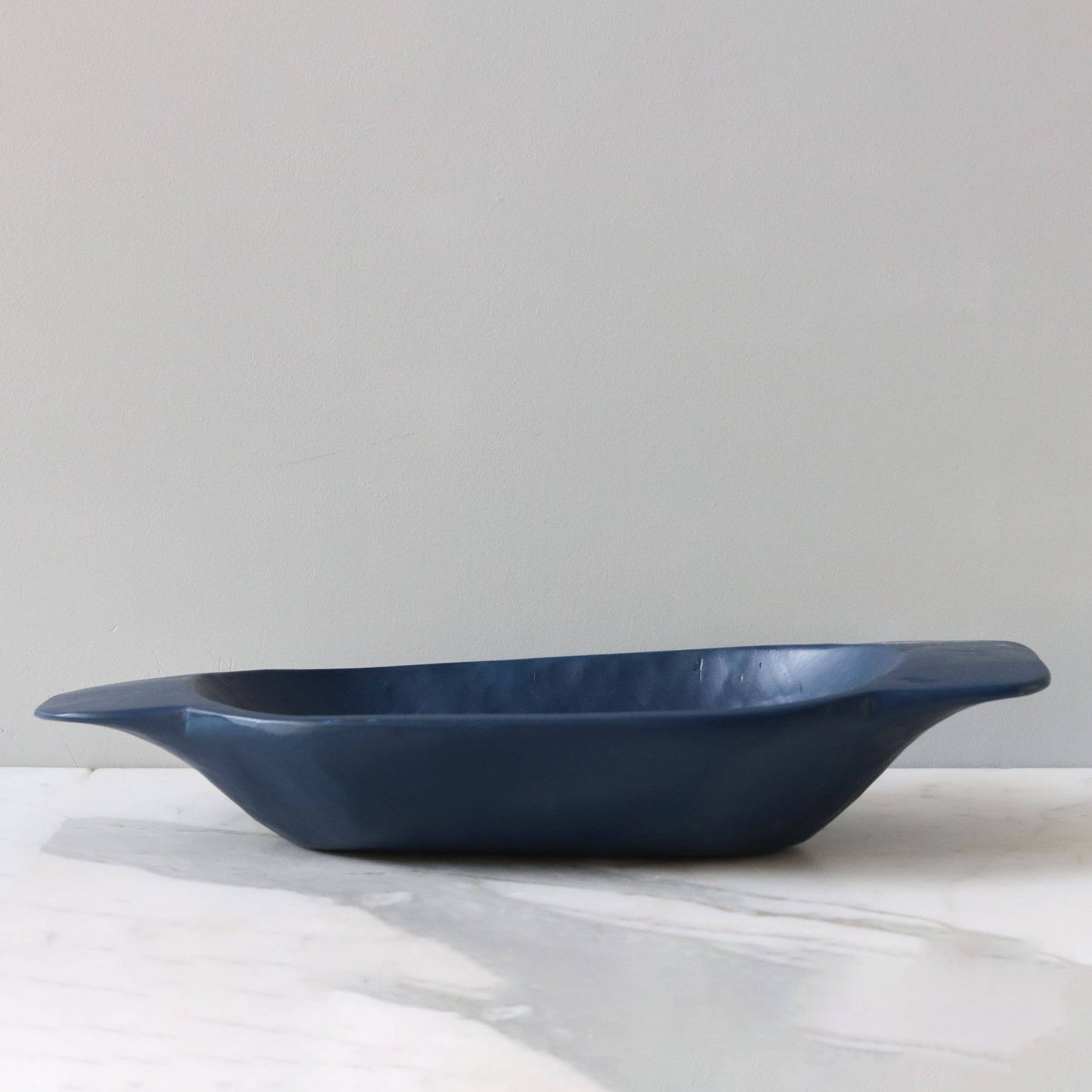 Hand-Carved Navy Blue Pine Wood Serving Dough Bowl