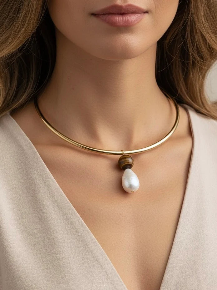 Might Gemstones Wire Necklace Pearl