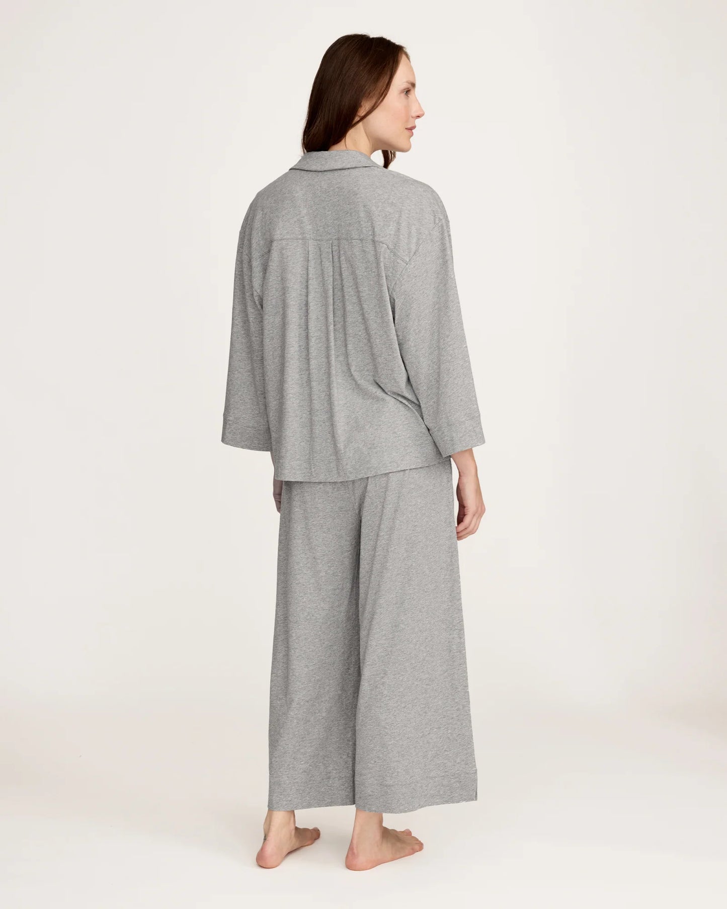 The Olivia Wide Leg Lightweight Pima Pajama Set in Heather Grey