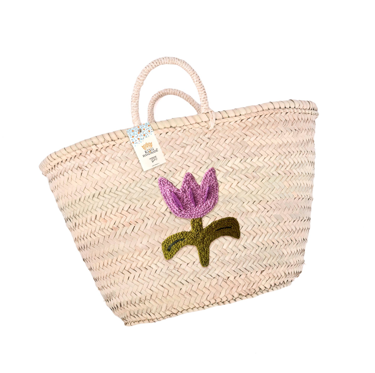 Purple Flower Straw Basket Bag - Practical Handmade bag