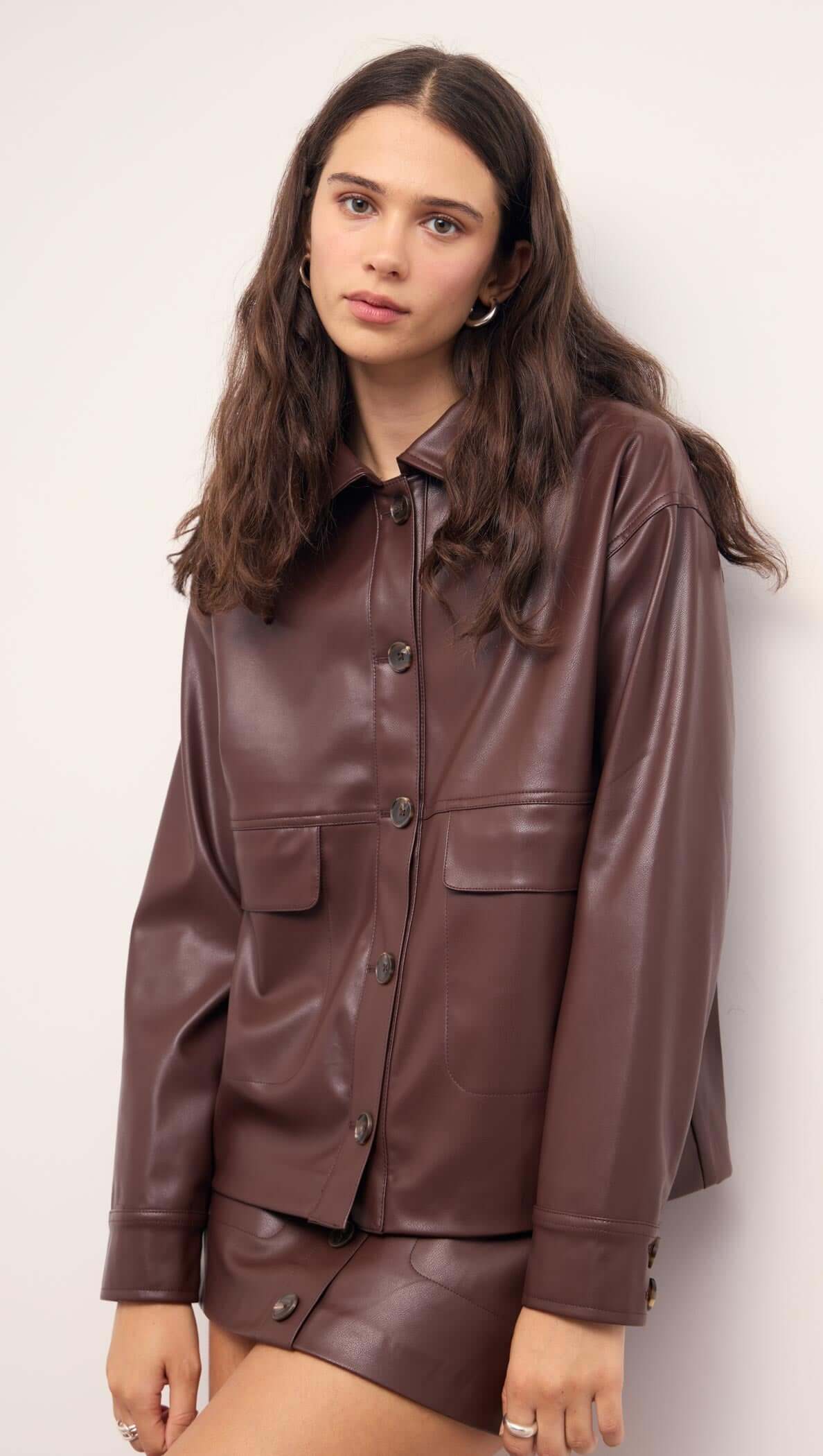 Brown Faux Leather Skirt