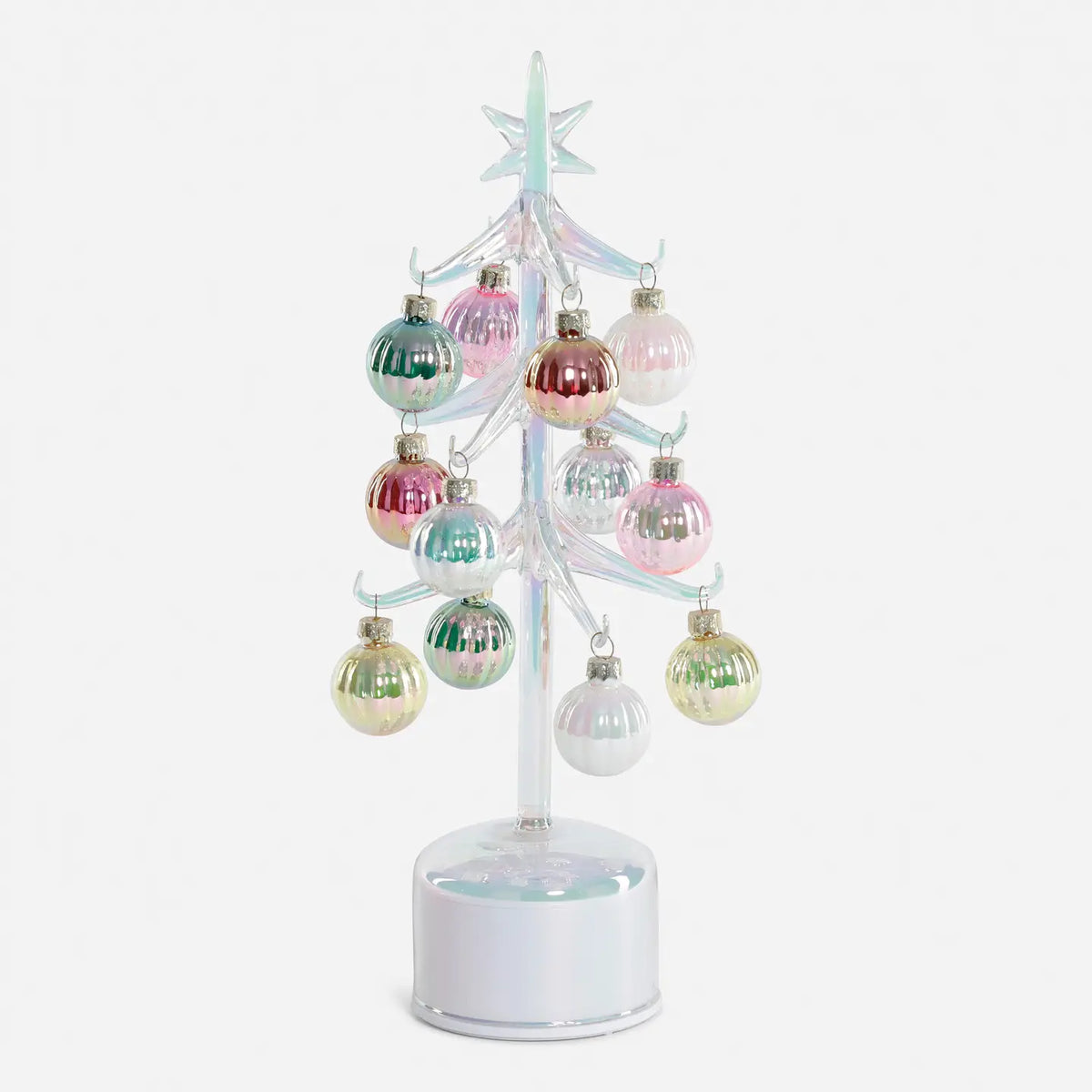 Tabletop Rotating Glass Tree with 12 Ornaments