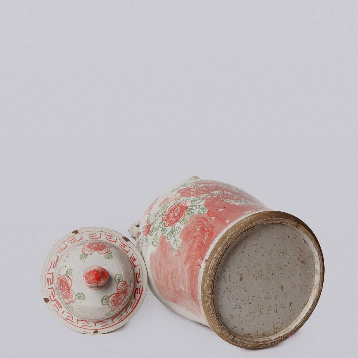 Pink and Green Porcelain Bird and Flower Temple Jar