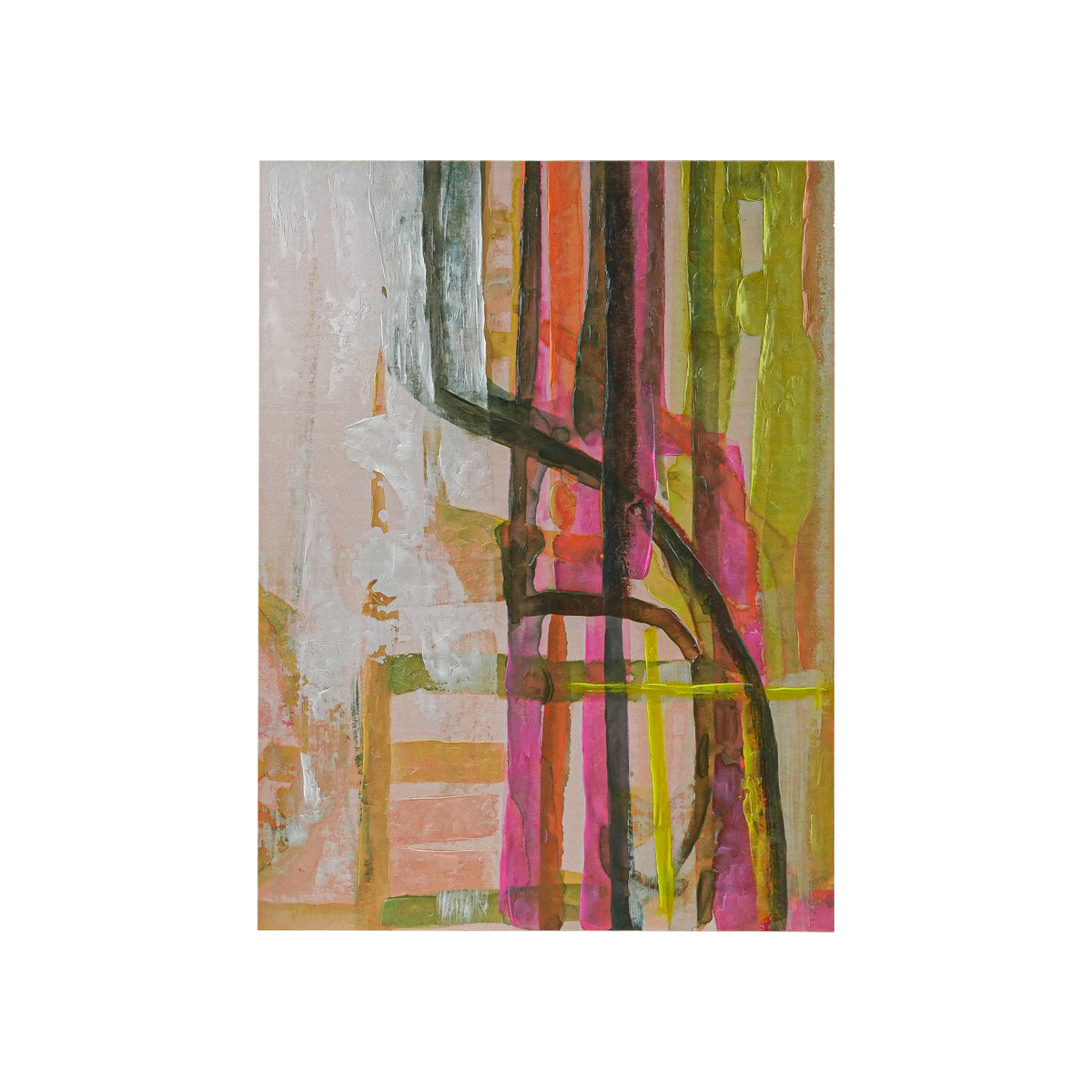 Hand-Painted Wood Wall Decor with Abstract Design & Gold Foil Edges