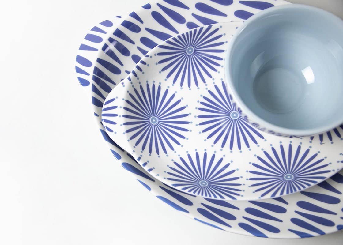 Iris Blue Drop Large Handled Oval Platter