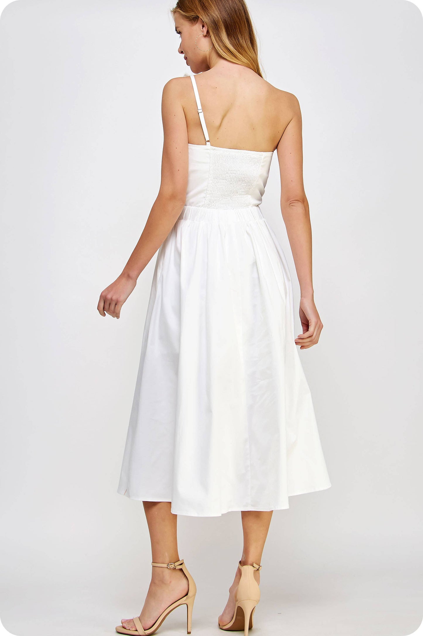 White Knotted Flower Bow Midi Dress