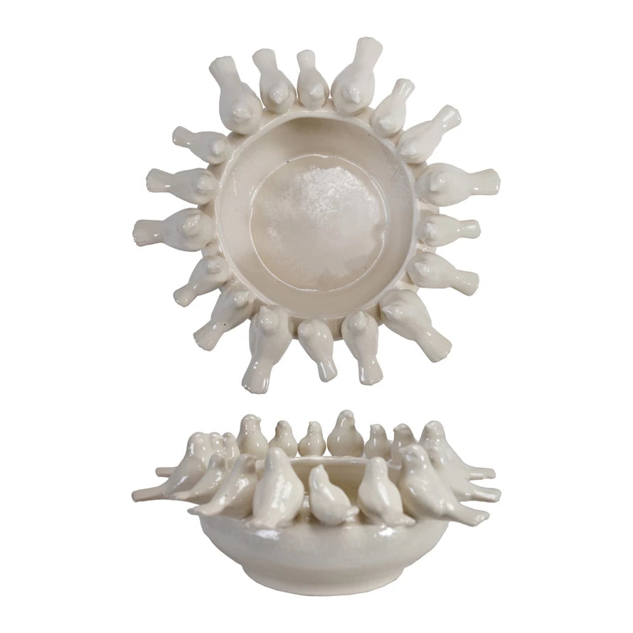 Decorative Stoneware Bowl w Birds on Rim