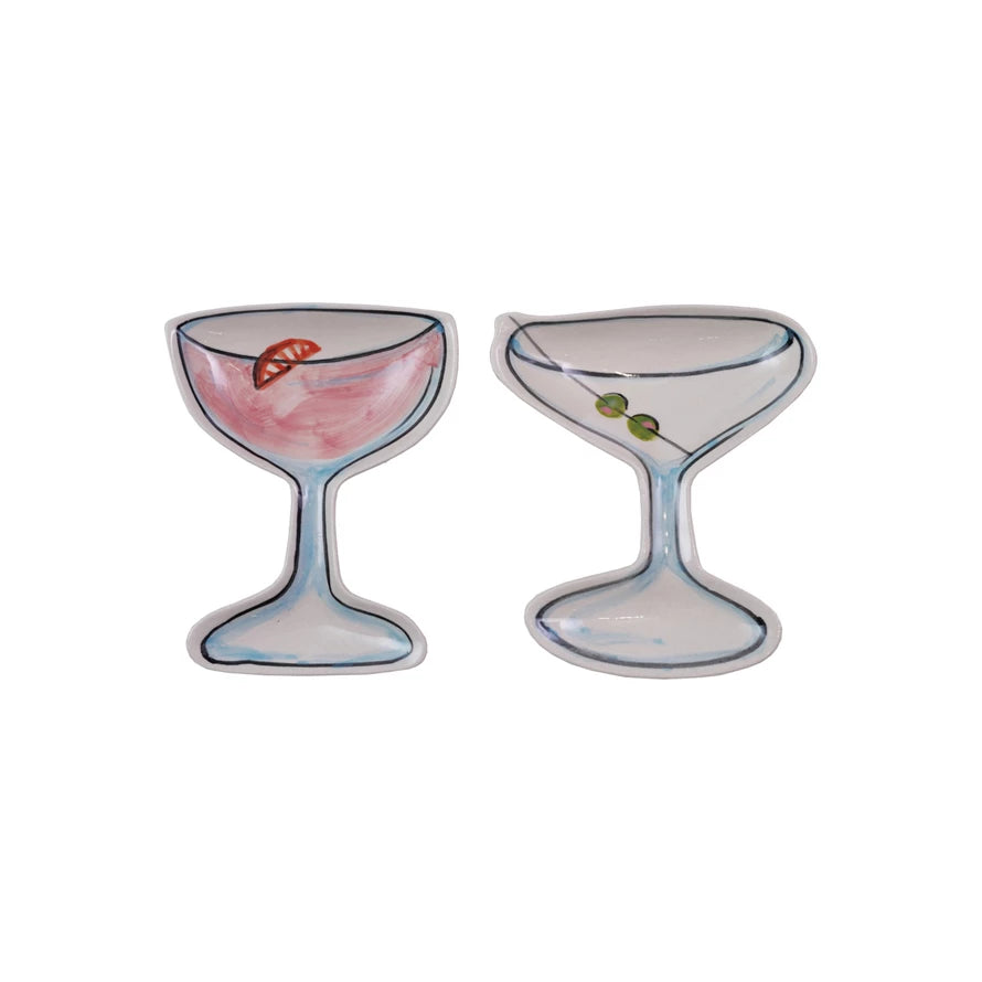 Hand-Painted Stoneware Cocktail Shaped Dish, 2 Styles