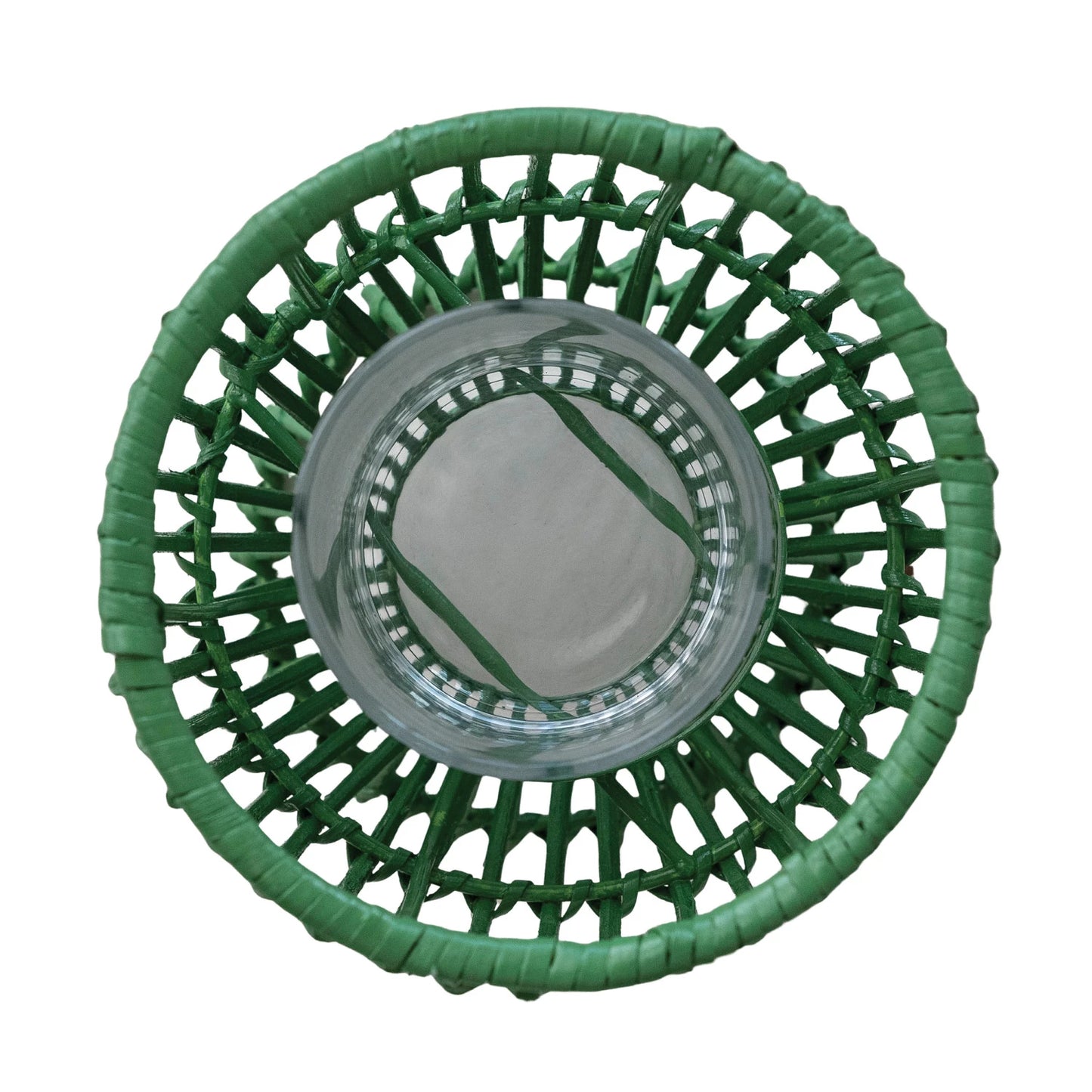 Hand-Woven Rattan Lantern with Glass Insert, Green