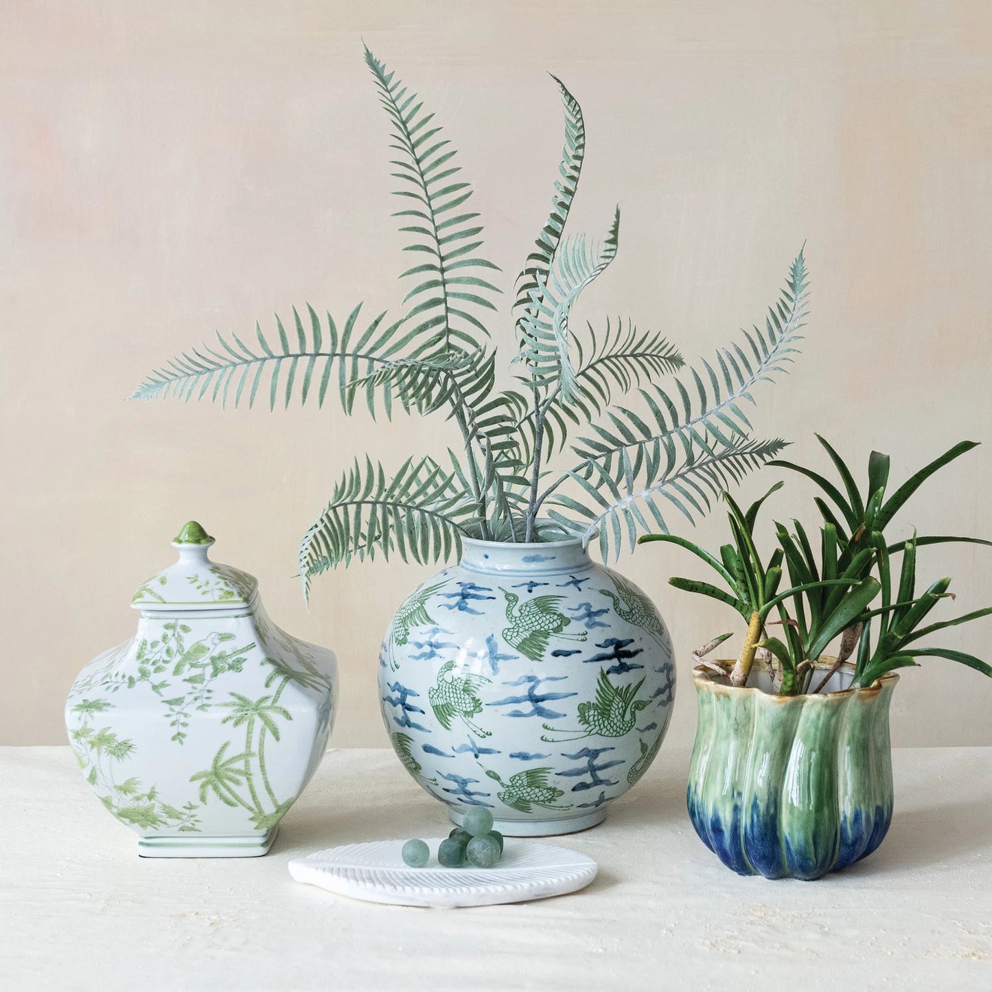 Hand-Painted Ceramic Vase with Crane Pattern