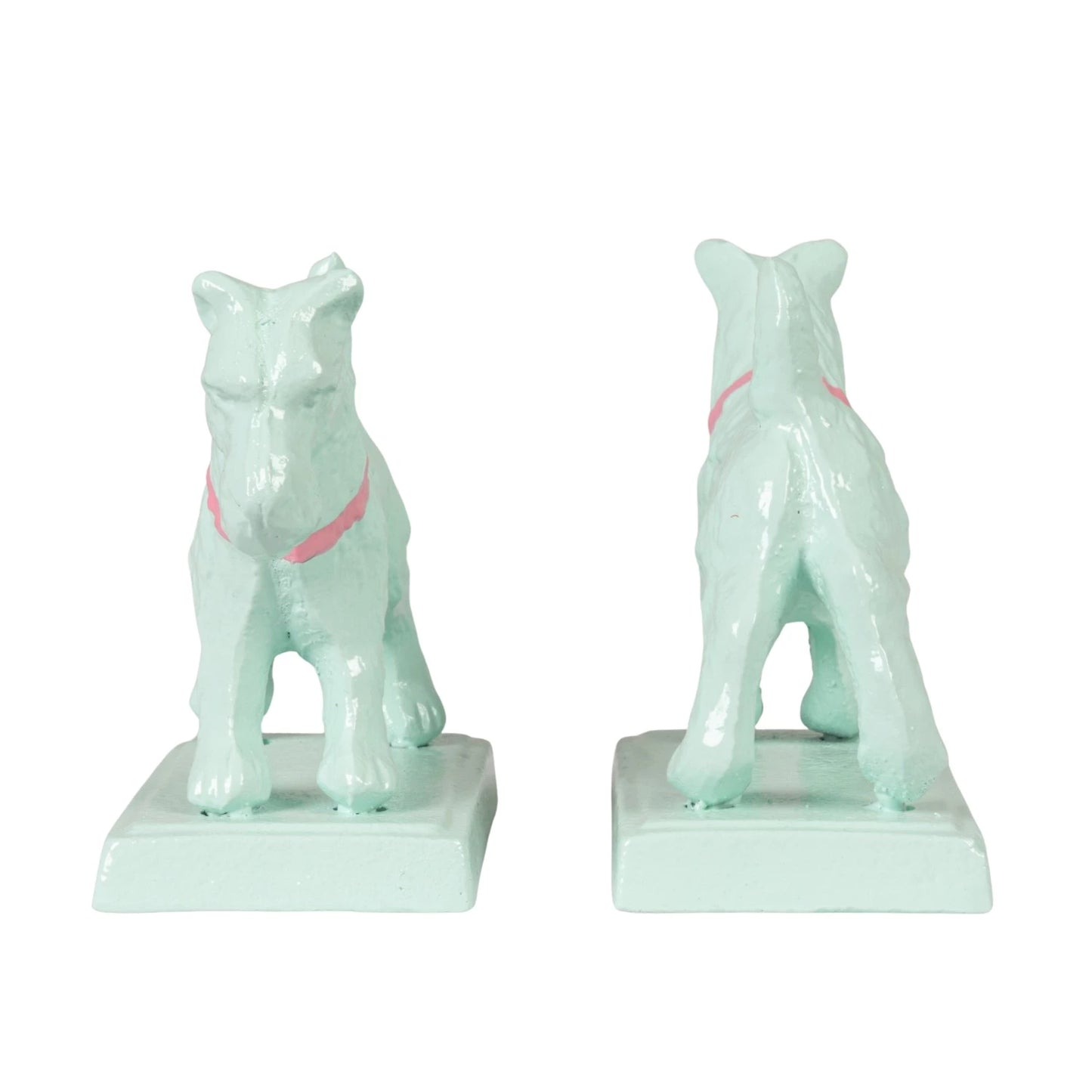 Metal Dog Shaped Bookends with Pink Collar, Set of 2