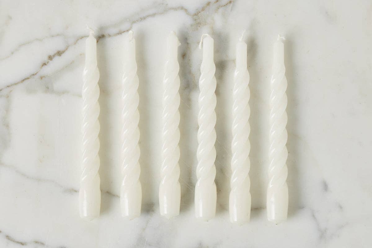 White Twisted Taper Candles, Boxed Set of 6