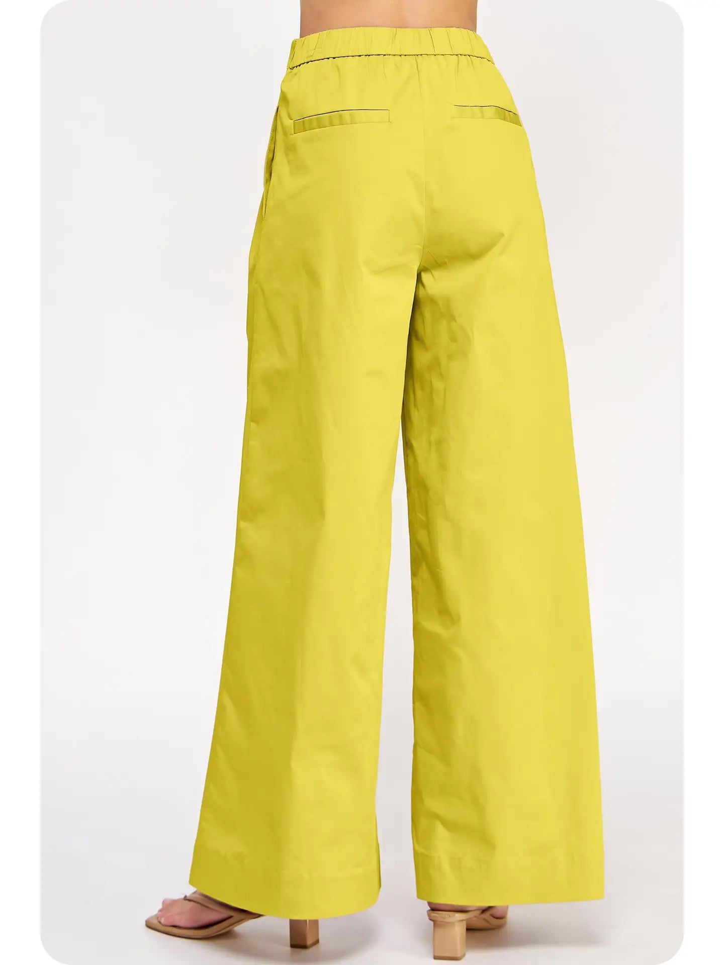 Chartreuse Pleat Detail Wide Leg Twill Pants