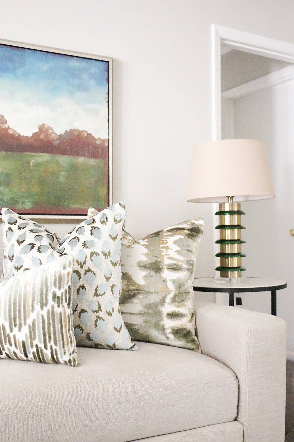 Lottie Mineral -Aqua & Green Spotted Cut Velvet Throw Pillow