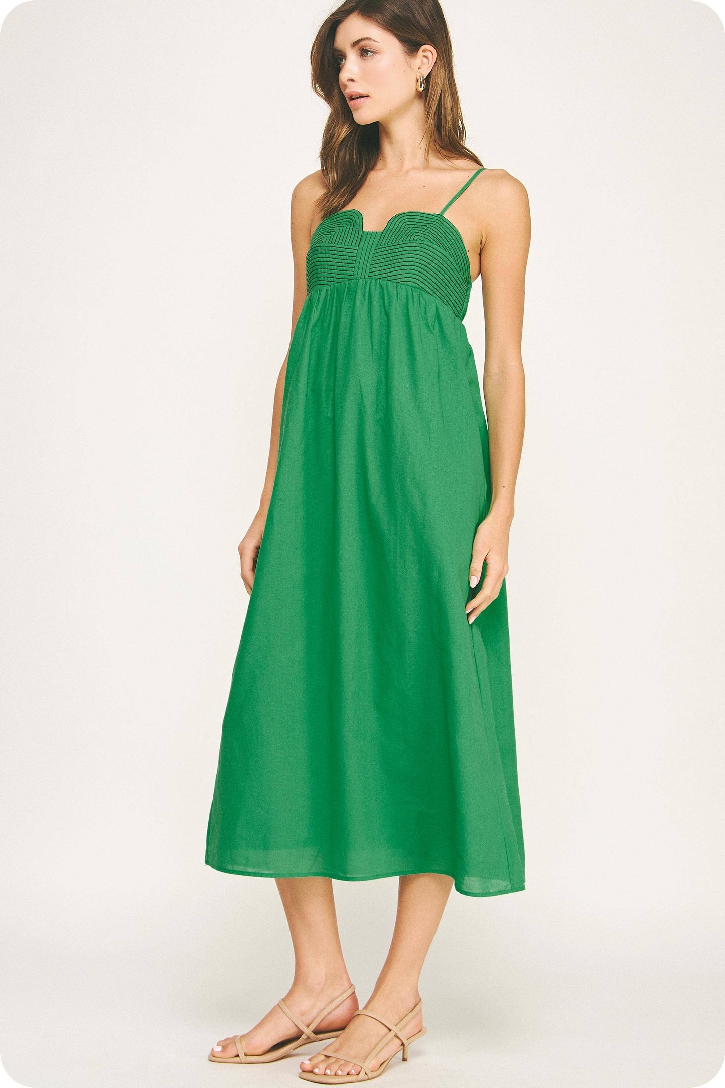 Top Stitch Bustier Linen Midi Dress