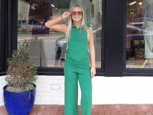 Weston Sleeveless Half Zip Athletic Stripe Knit Top