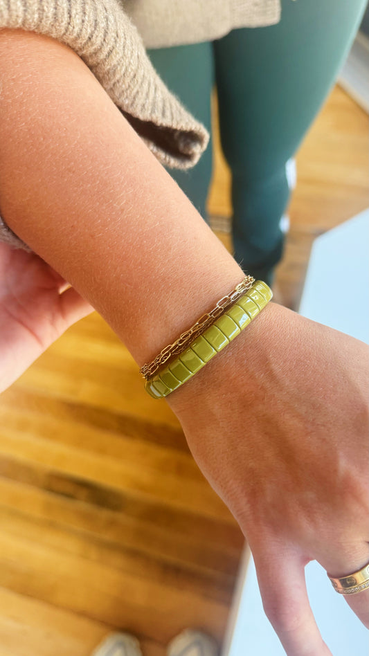 Olive Colored Flat Bracelet