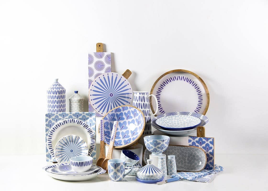 Iris Blue Pip Pedestal Salt and Pepper Shaker Set