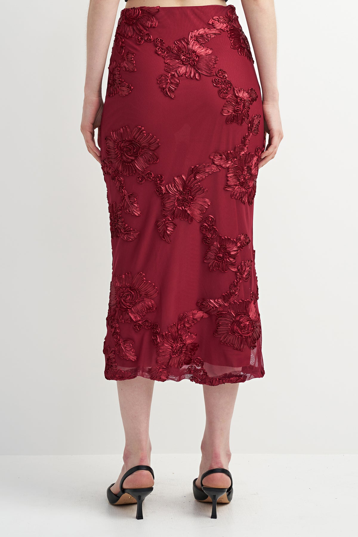 Fitted Floral Midi Skirt | Red