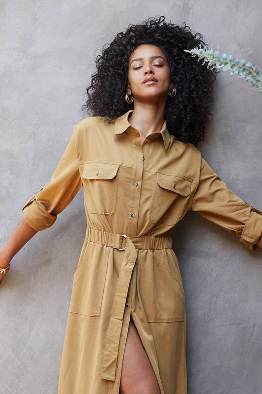 Button Up Utility Midi Dress