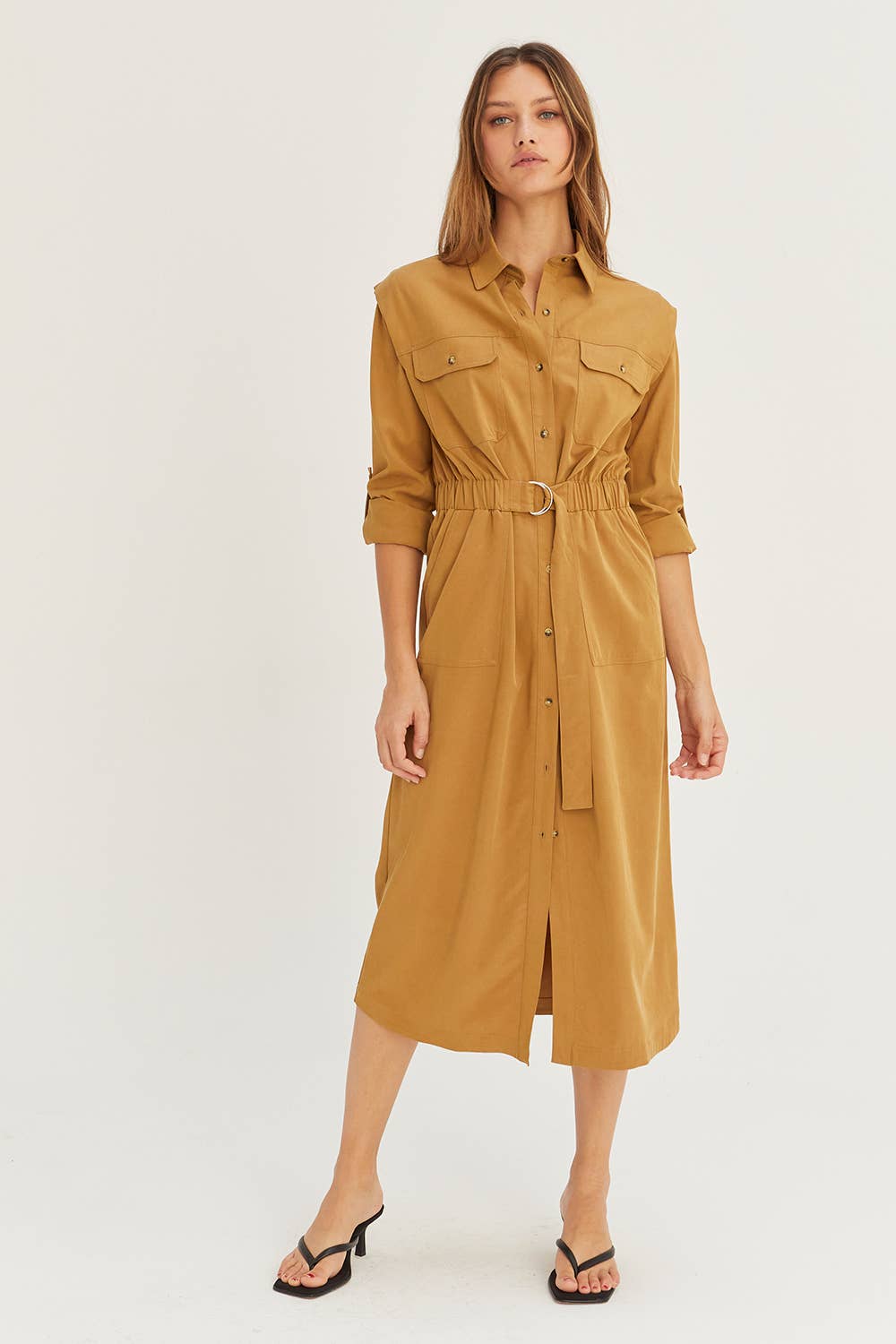 Button Up Utility Midi Dress