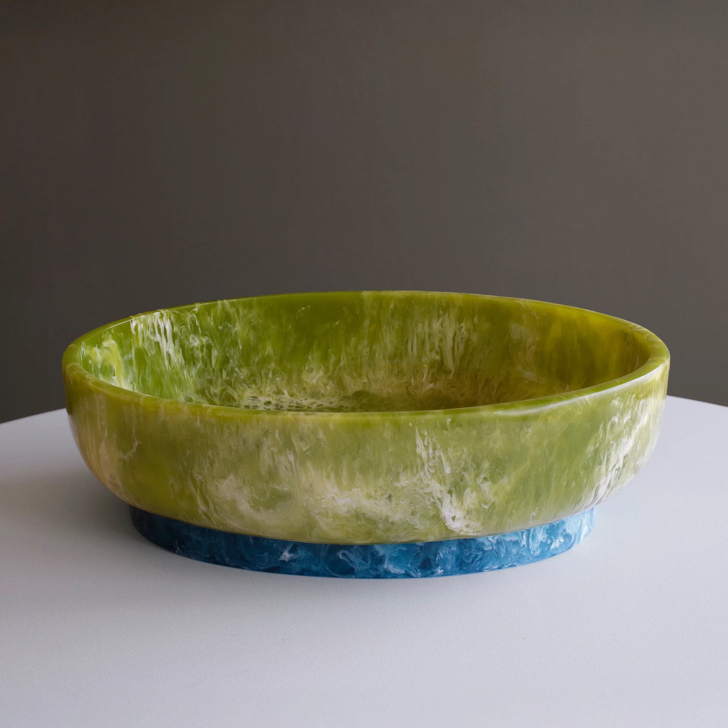Resin Rio Large Oval Bowl with Base (Green and Blue)