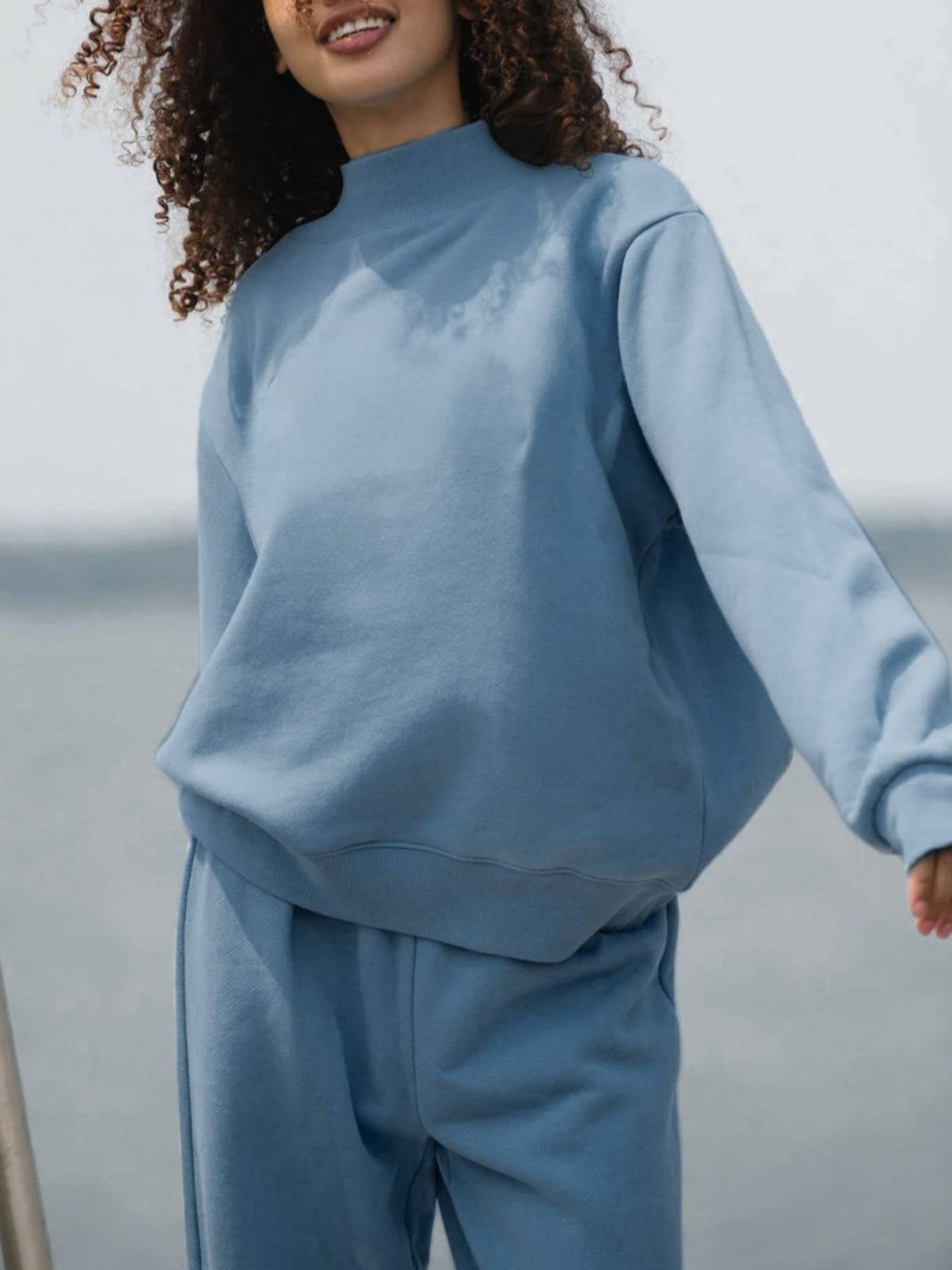Cotton blend Fleece Oversized mock neck sweatshirt in solid
