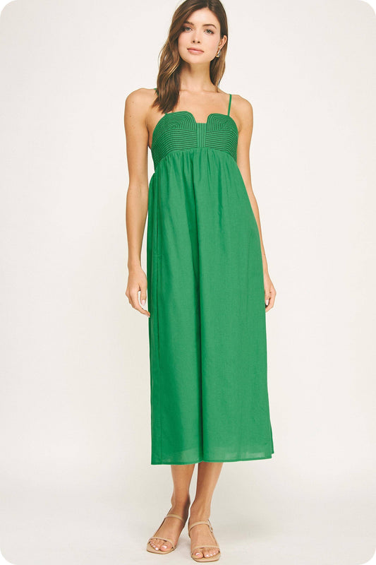 Top Stitch Bustier Linen Midi Dress