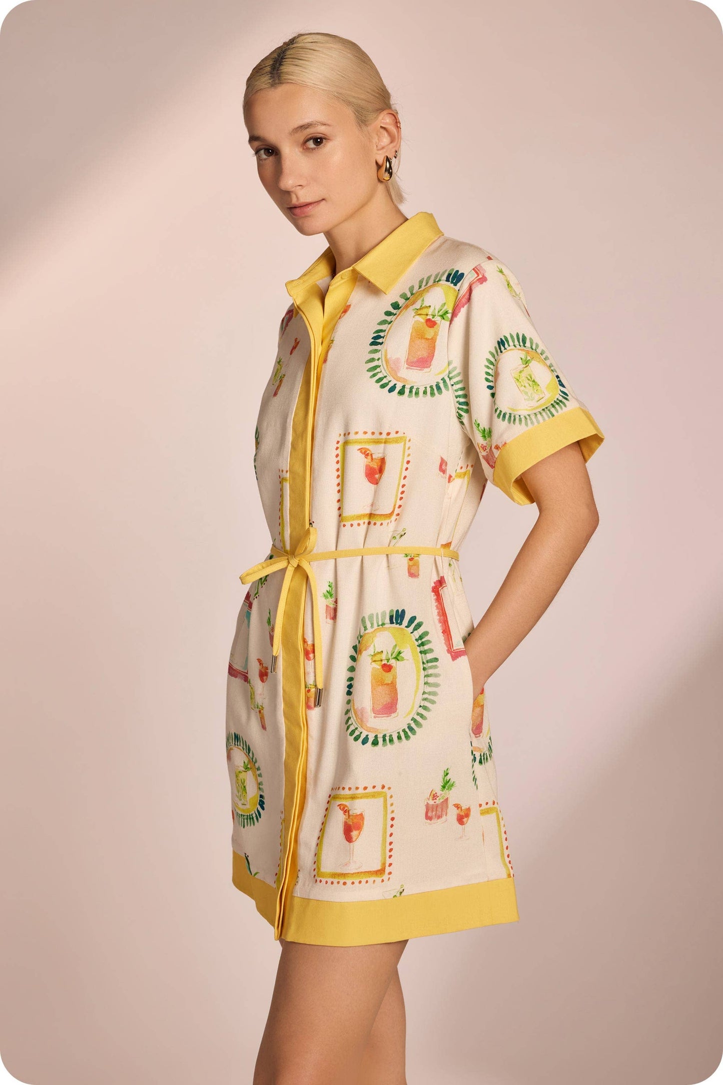 Happy Hour Print Shirt Mini Dress