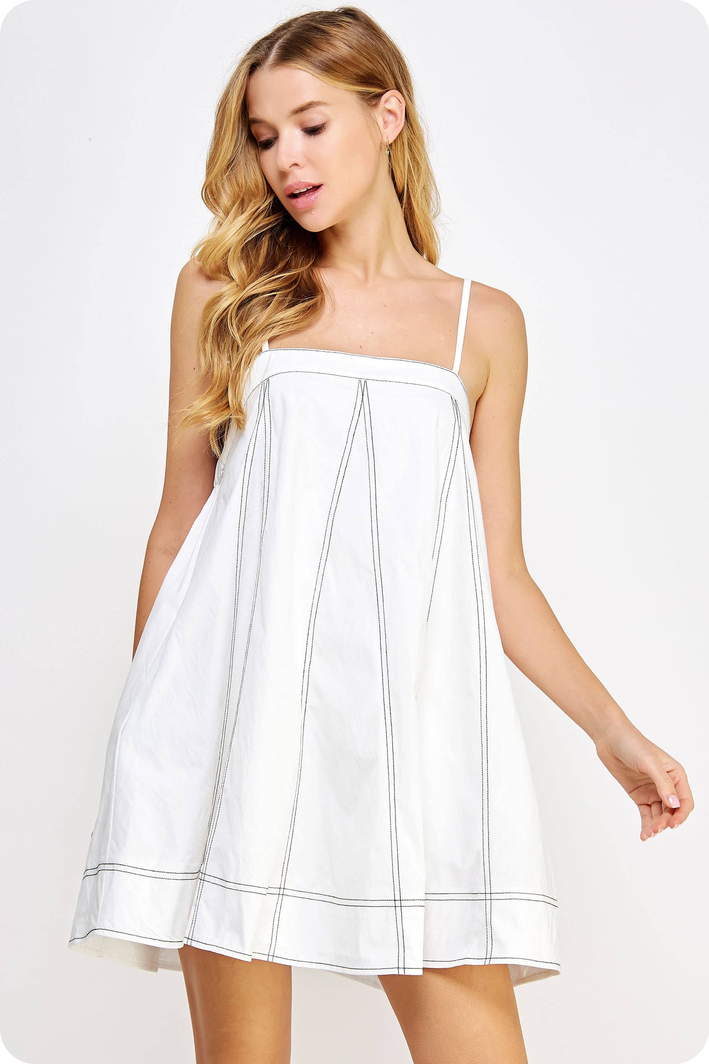 Contrast Top Stitch Mini Dress