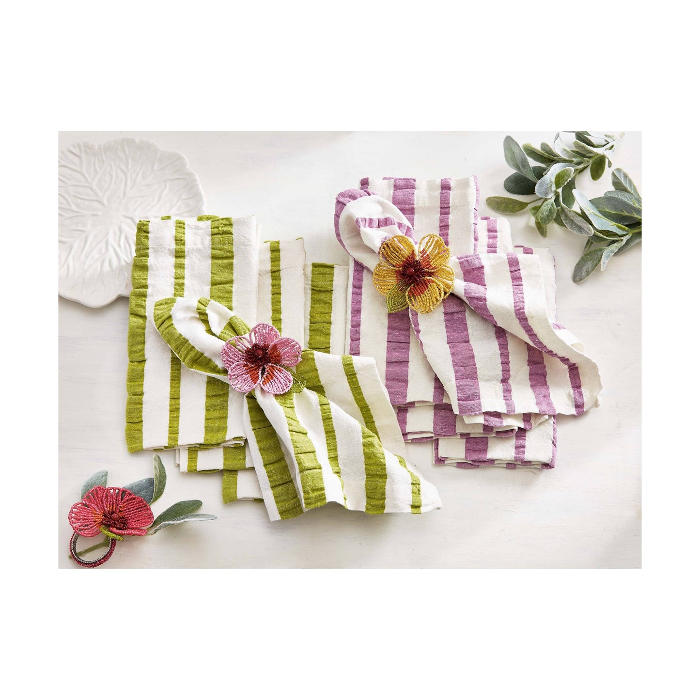 Seersucker Stripe Napkin Set Of 4 - Green