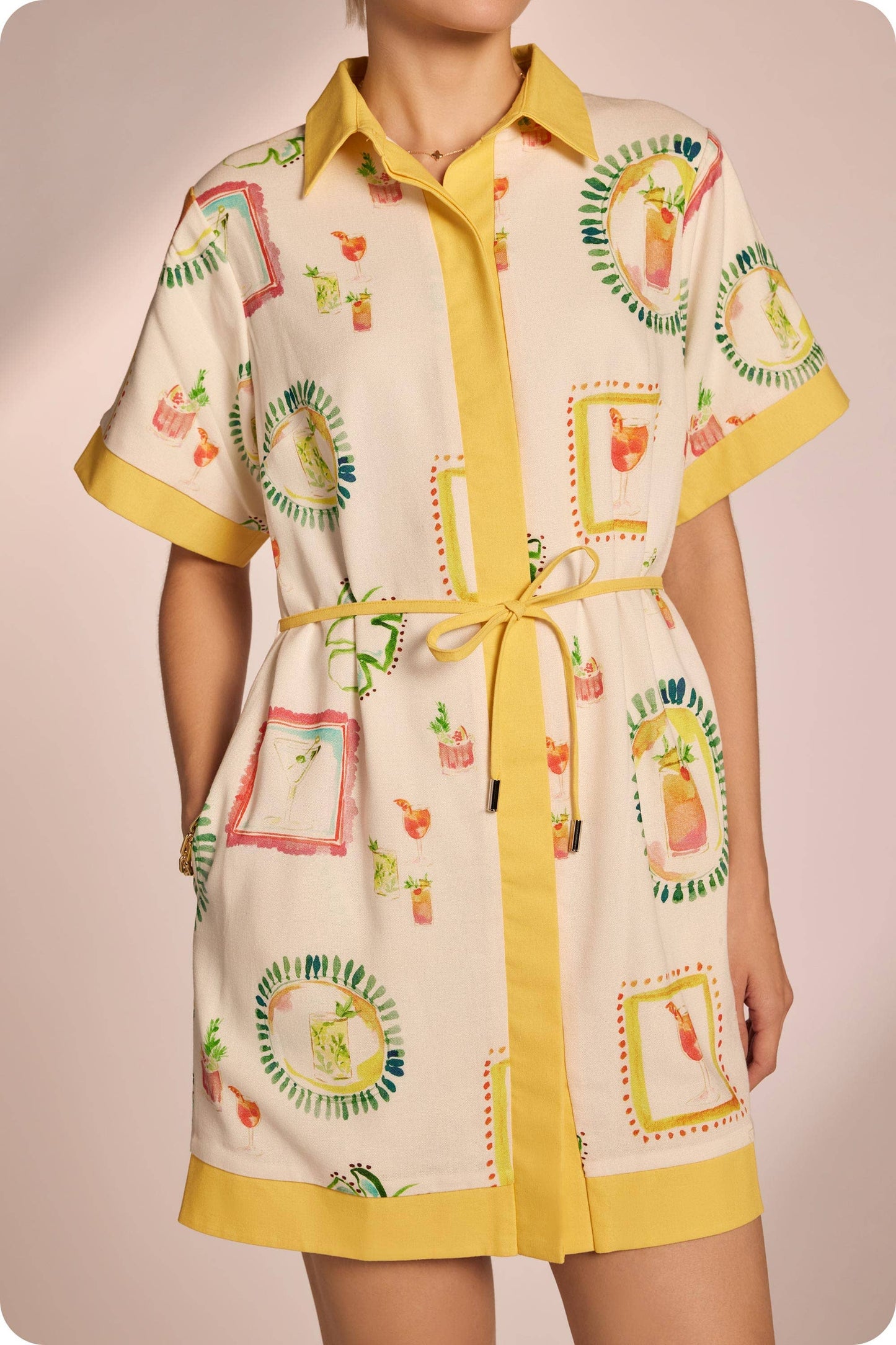 Happy Hour Print Shirt Mini Dress