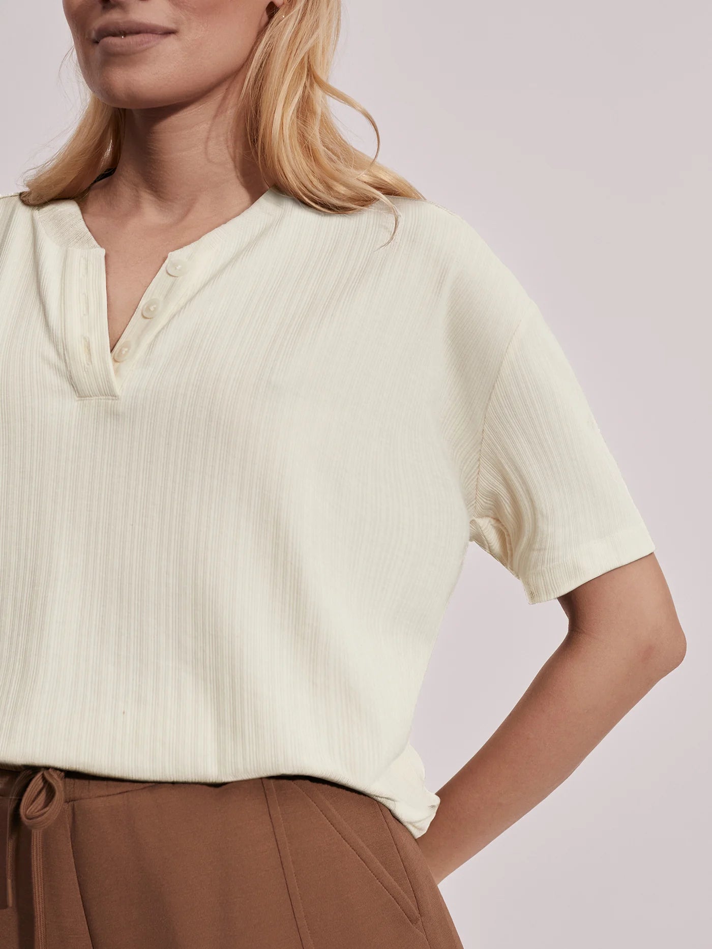 Kasey Mock Placket Rib Tee