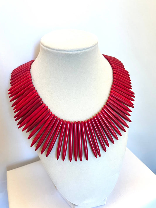 Red Spike Statement Bib Necklace