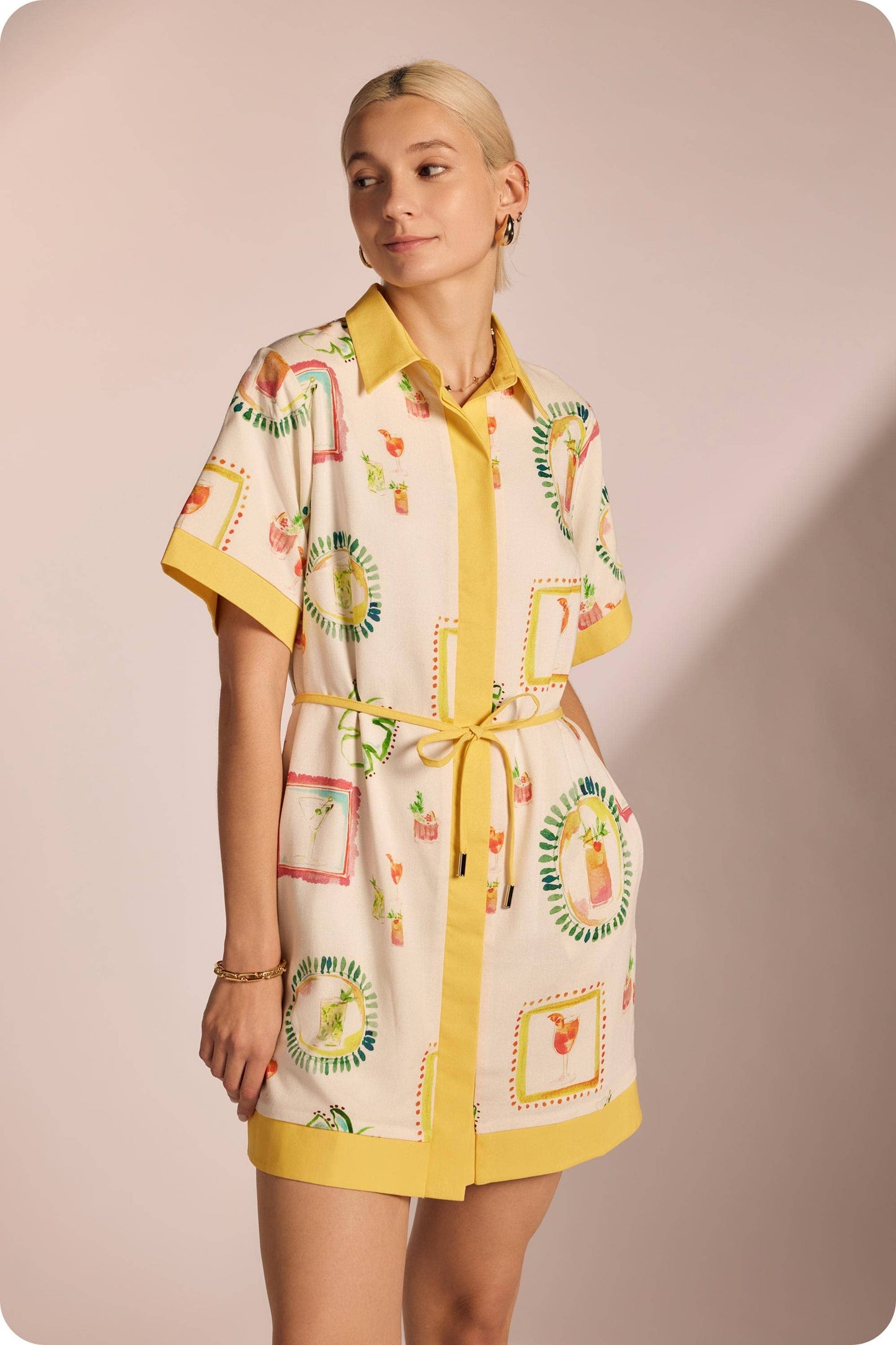 Happy Hour Print Shirt Mini Dress