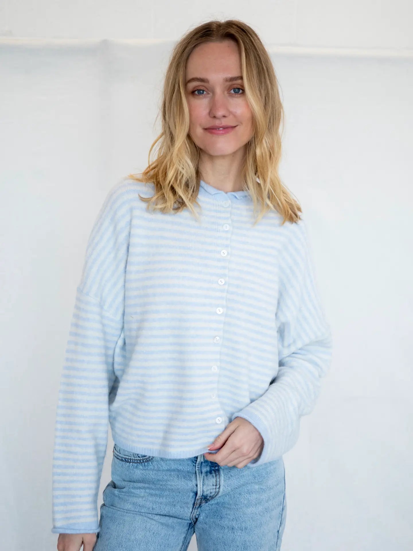 Piper Cardigan - Light Blue Mini Striped