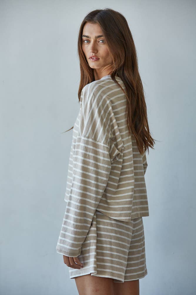 L8797T | Knit Cotton Striped Mock Neck Long Sleeve