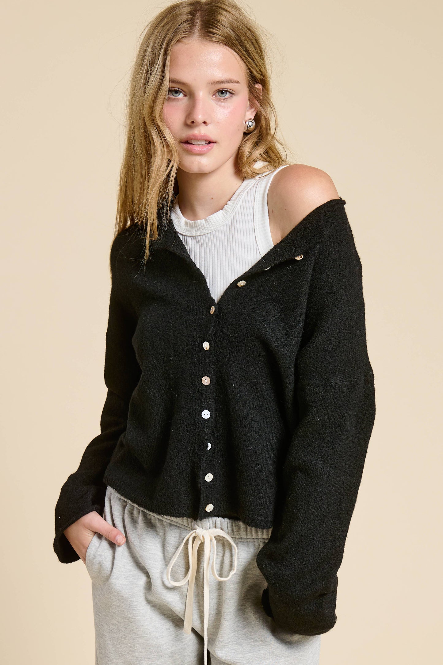 Essential Button Down Cardigan Top